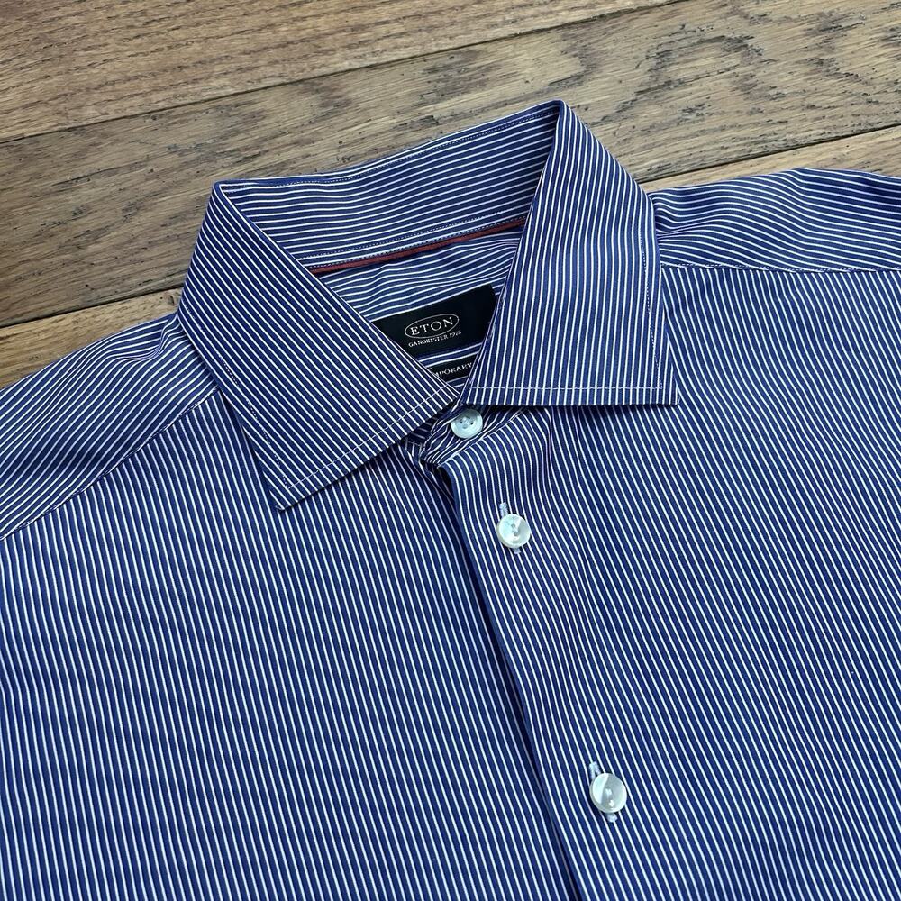 Eton Of Sweden Contemporary Fit Purple Striped Button Up Shirt 41 16